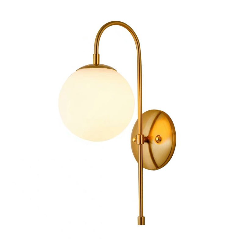 Skørter | Golden Mini Globe Wall Lamp Light Simple 1-Light Opaline Glass Wall Mount Fixture for Bedroom