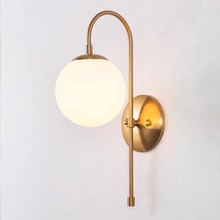 Skørter | Golden Mini Globe Wall Lamp Light Simple 1-Light Opaline Glass Wall Mount Fixture for Bedroom