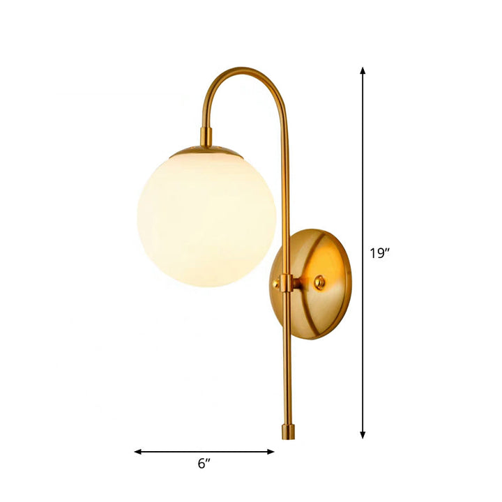Skørter | Golden Mini Globe Wall Lamp Light Simple 1-Light Opaline Glass Wall Mount Fixture for Bedroom