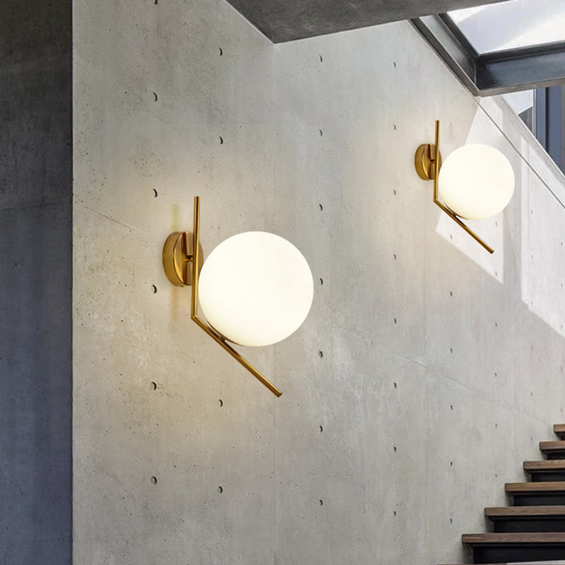 Skørter | Golden Mini Globe Wall Lamp Light Simple 1-Light Opaline Glass Wall Mount Fixture for Bedroom