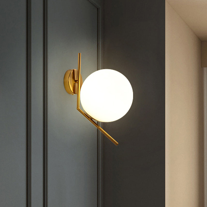 Skørter | Golden Mini Globe Wall Lamp Light Simple 1-Light Opaline Glass Wall Mount Fixture for Bedroom