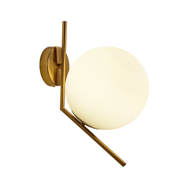 Skørter | Golden Mini Globe Wall Lamp Light Simple 1-Light Opaline Glass Wall Mount Fixture for Bedroom