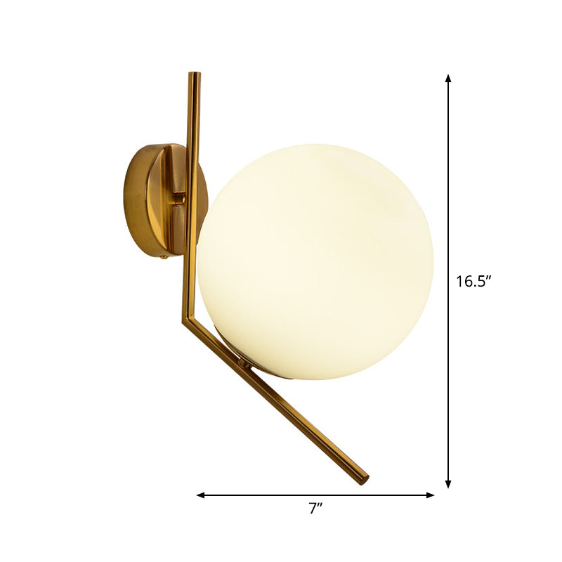 Skørter | Golden Mini Globe Wall Lamp Light Simple 1-Light Opaline Glass Wall Mount Fixture for Bedroom