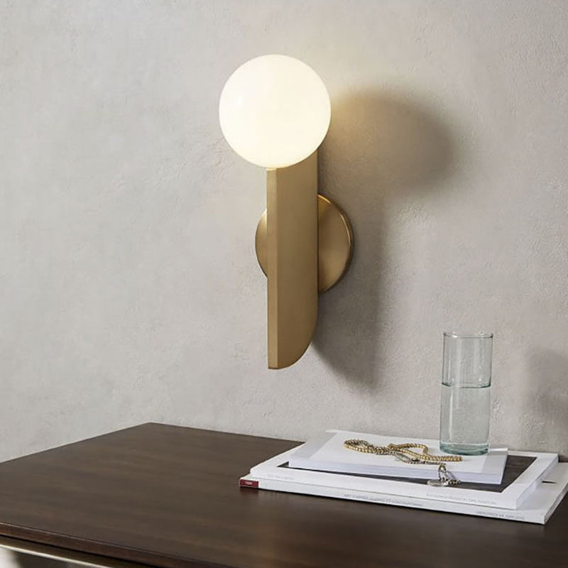Skørter | Golden Mini Globe Wall Lamp Light Simple 1-Light Opaline Glass Wall Mount Fixture for Bedroom