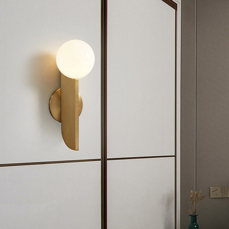 Skørter | Golden Mini Globe Wall Lamp Light Simple 1-Light Opaline Glass Wall Mount Fixture for Bedroom
