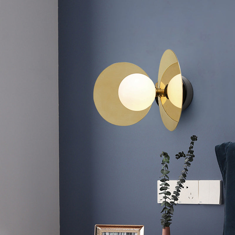 Lisslune | Ball Mini Milk Glass Wall Light Postmodern 1 Bulb Gold Wall Light Fixture with Reflective Shields