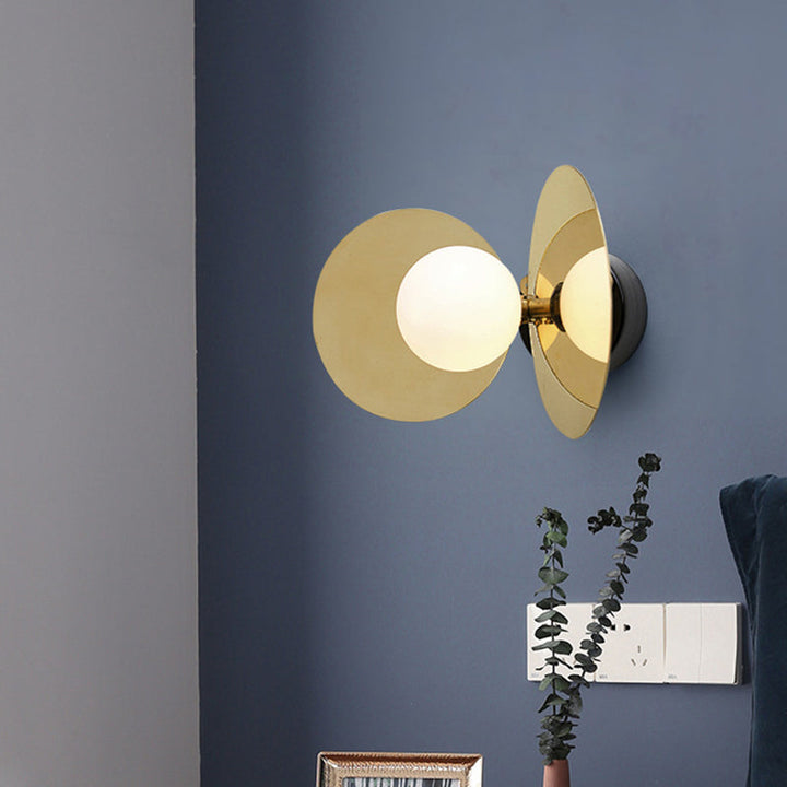 Lisslune | Ball Mini Milk Glass Wall Light Postmodern 1 Bulb Gold Wall Light Fixture with Reflective Shields