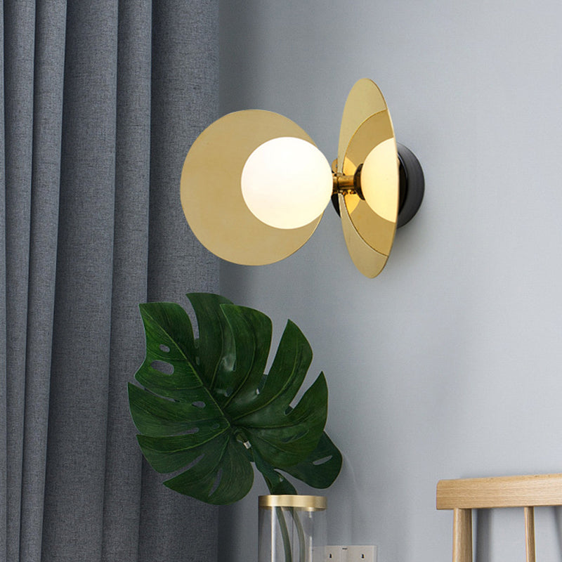 Lisslune | Ball Mini Milk Glass Wall Light Postmodern 1 Bulb Gold Wall Light Fixture with Reflective Shields