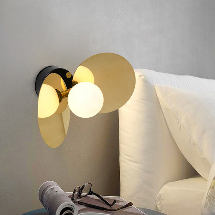 Lisslune | Ball Mini Milk Glass Wall Light Postmodern 1 Bulb Gold Wall Light Fixture with Reflective Shields