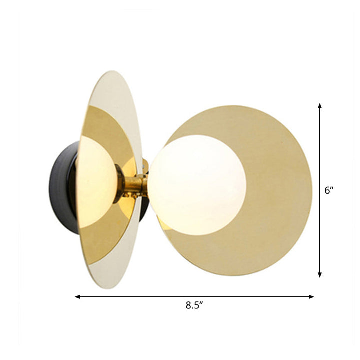 Lisslune | Ball Mini Milk Glass Wall Light Postmodern 1 Bulb Gold Wall Light Fixture with Reflective Shields