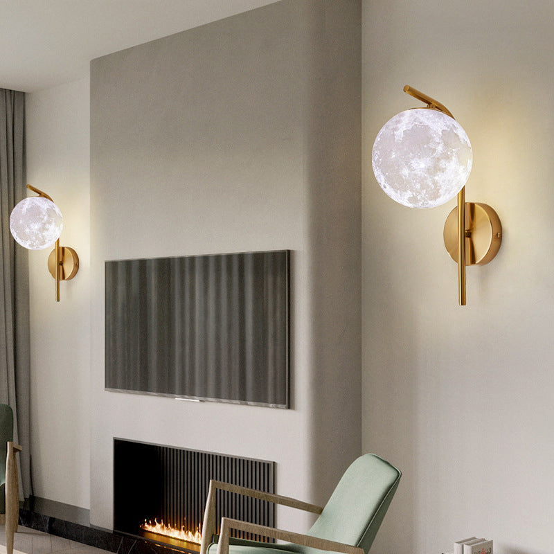 Lisslune | Postmodern Ball Wall Mount Light Gray/Clear Water/White Glass Single Bulb Nightstand Wall Lamp with Curved Arm in Brass