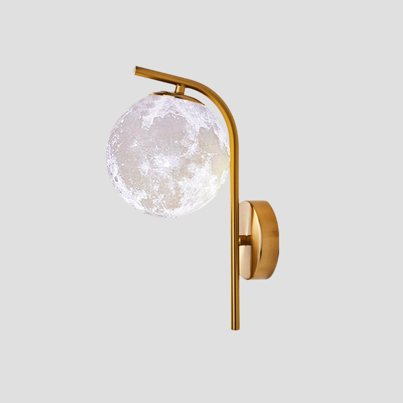 Lisslune | Postmodern Ball Wall Mount Light Gray/Clear Water/White Glass Single Bulb Nightstand Wall Lamp with Curved Arm in Brass