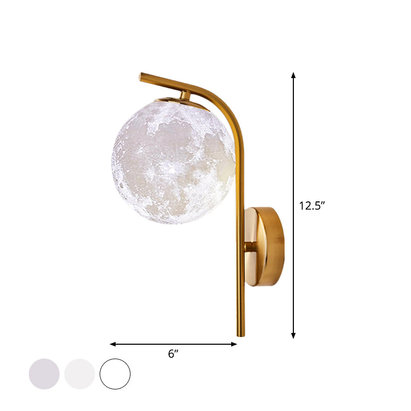 Lisslune | Postmodern Ball Wall Mount Light Gray/Clear Water/White Glass Single Bulb Nightstand Wall Lamp with Curved Arm in Brass