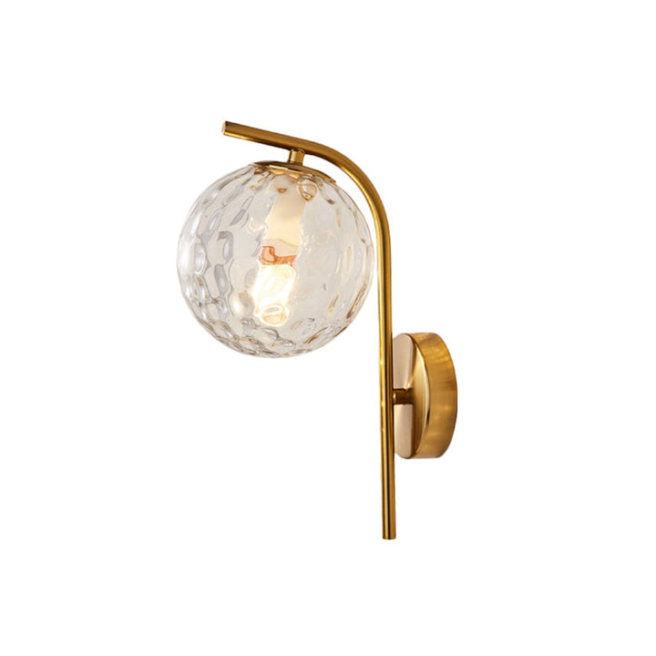 Lisslune | Postmodern Ball Wall Mount Light Gray/Clear Water/White Glass Single Bulb Nightstand Wall Lamp with Curved Arm in Brass