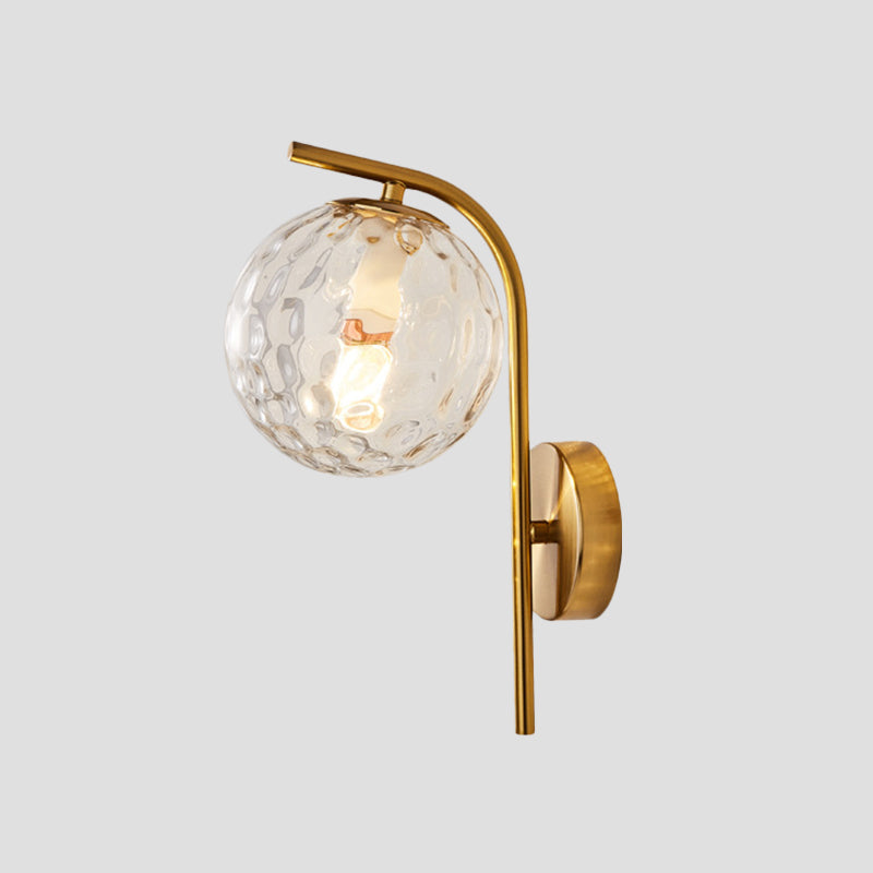Lisslune | Postmodern Ball Wall Mount Light Gray/Clear Water/White Glass Single Bulb Nightstand Wall Lamp with Curved Arm in Brass