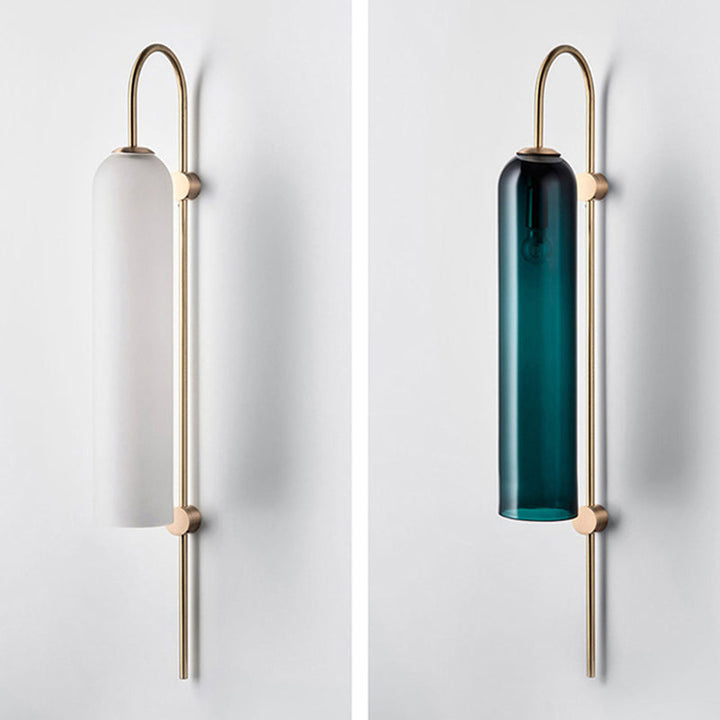 Lisslune | Mid Century Gooseneck Wall Lamp Light Metal 1-Bulb Living Room Wall Lamp in Brass with Extended Blue Glass Shade