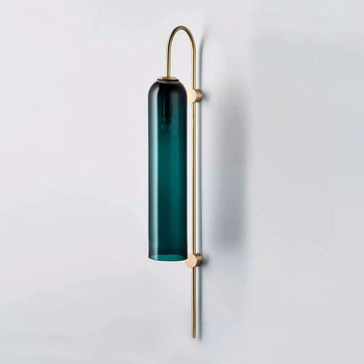 Lisslune | Mid Century Gooseneck Wall Lamp Light Metal 1-Bulb Living Room Wall Lamp in Brass with Extended Blue Glass Shade