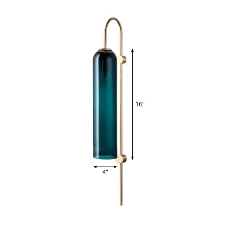 Lisslune | Mid Century Gooseneck Wall Lamp Light Metal 1-Bulb Living Room Wall Lamp in Brass with Extended Blue Glass Shade