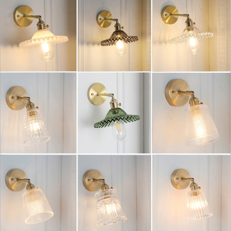 Lisslune | Cone rotating wall lamp kit Postmodern clear glass ribbed/grid 1 light gold wall light