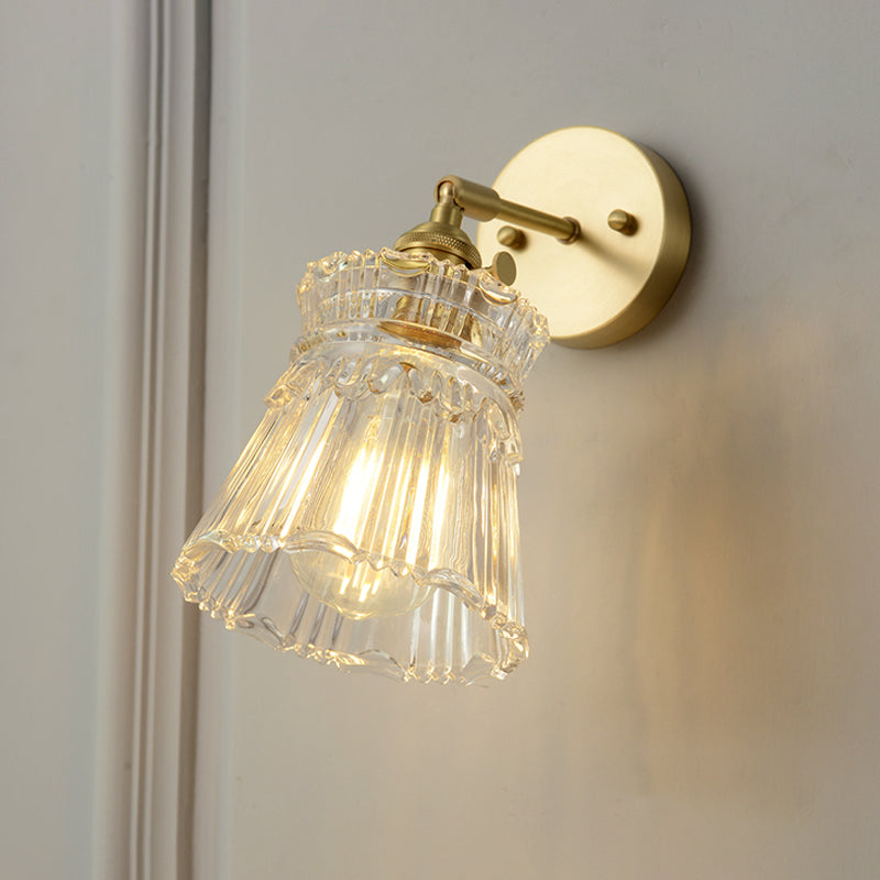 Lisslune | Cone rotating wall lamp kit Postmodern clear glass ribbed/grid 1 light gold wall light