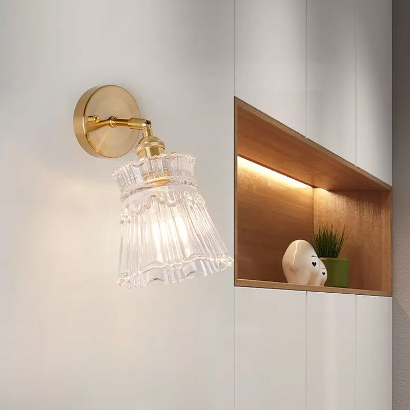 Lisslune | Cone rotating wall lamp kit Postmodern clear glass ribbed/grid 1 light gold wall light
