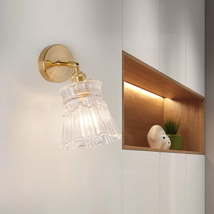 Lisslune | Cone rotating wall lamp kit Postmodern clear glass ribbed/grid 1 light gold wall light