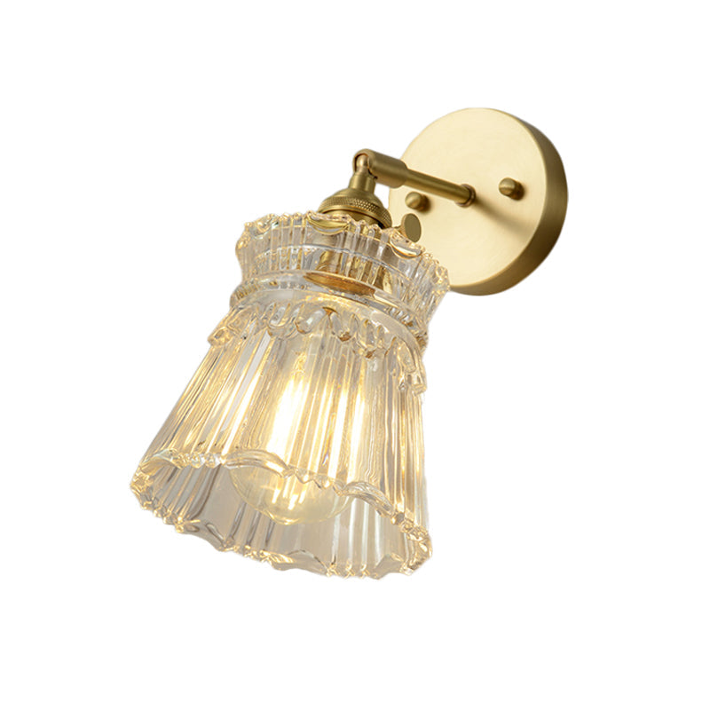 Lisslune | Cone rotating wall lamp kit Postmodern clear glass ribbed/grid 1 light gold wall light