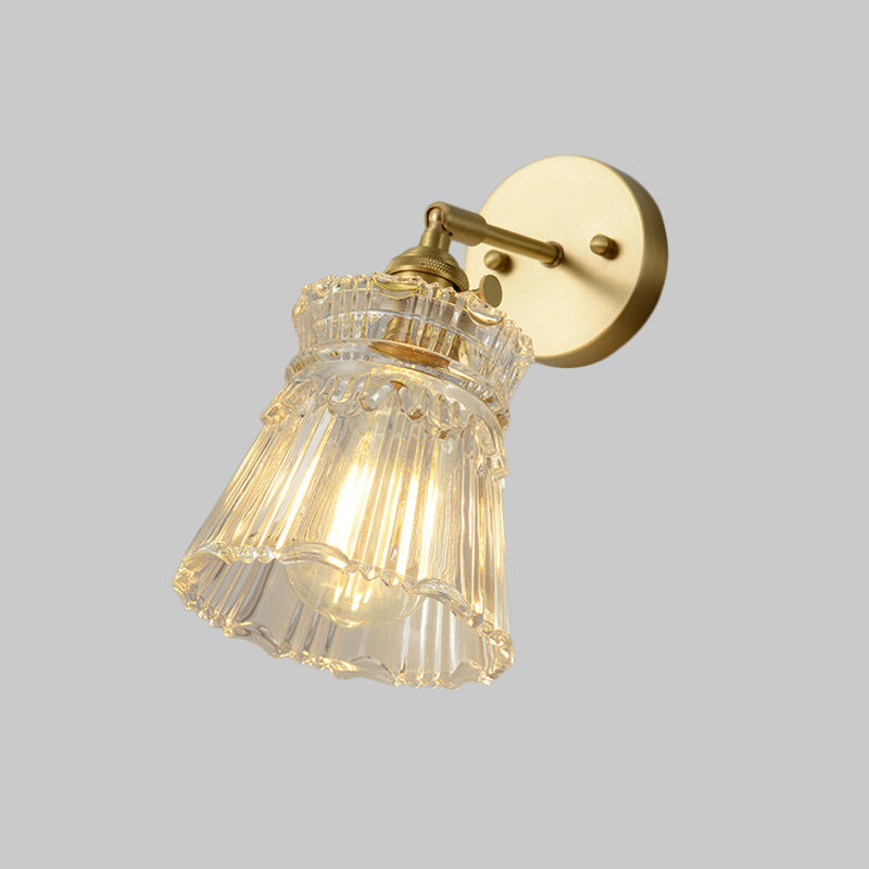 Lisslune | Cone rotating wall lamp kit Postmodern clear glass ribbed/grid 1 light gold wall light