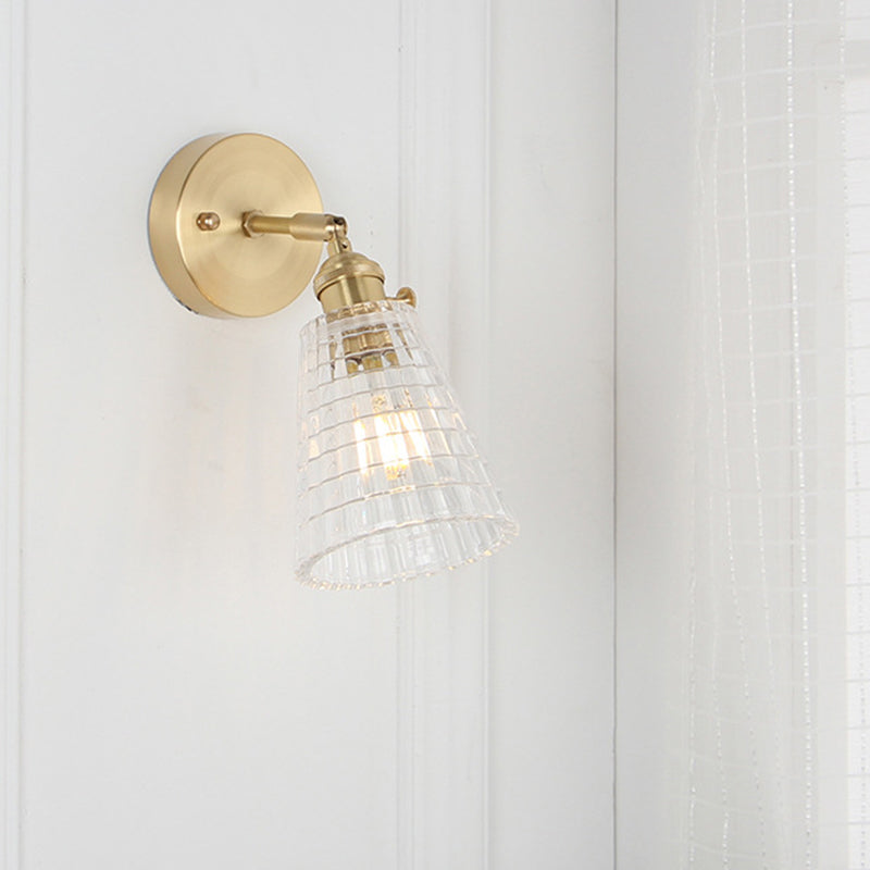 Lisslune | Cone rotating wall lamp kit Postmodern clear glass ribbed/grid 1 light gold wall light