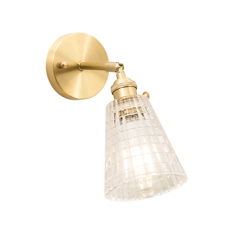 Lisslune | Cone rotating wall lamp kit Postmodern clear glass ribbed/grid 1 light gold wall light
