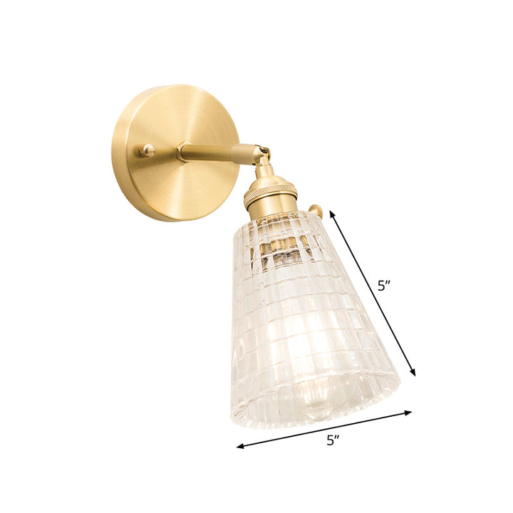 Lisslune | Cone rotating wall lamp kit Postmodern clear glass ribbed/grid 1 light gold wall light