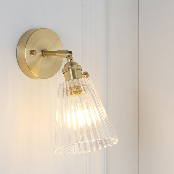 Lisslune | Cone rotating wall lamp kit Postmodern clear glass ribbed/grid 1 light gold wall light