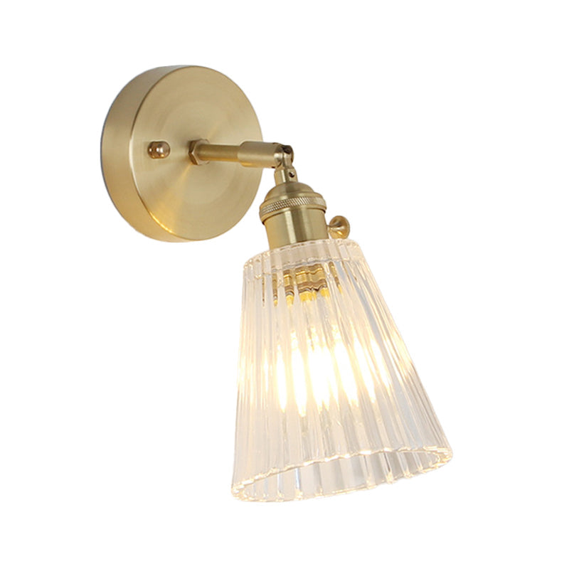 Lisslune | Cone rotating wall lamp kit Postmodern clear glass ribbed/grid 1 light gold wall light