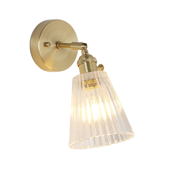 Lisslune | Cone rotating wall lamp kit Postmodern clear glass ribbed/grid 1 light gold wall light