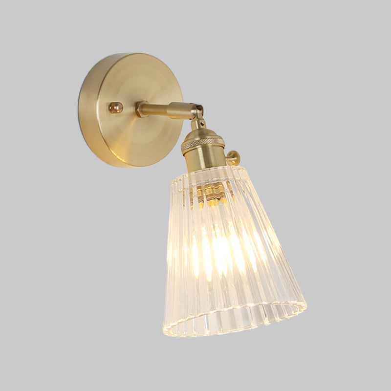 Lisslune | Cone rotating wall lamp kit Postmodern clear glass ribbed/grid 1 light gold wall light