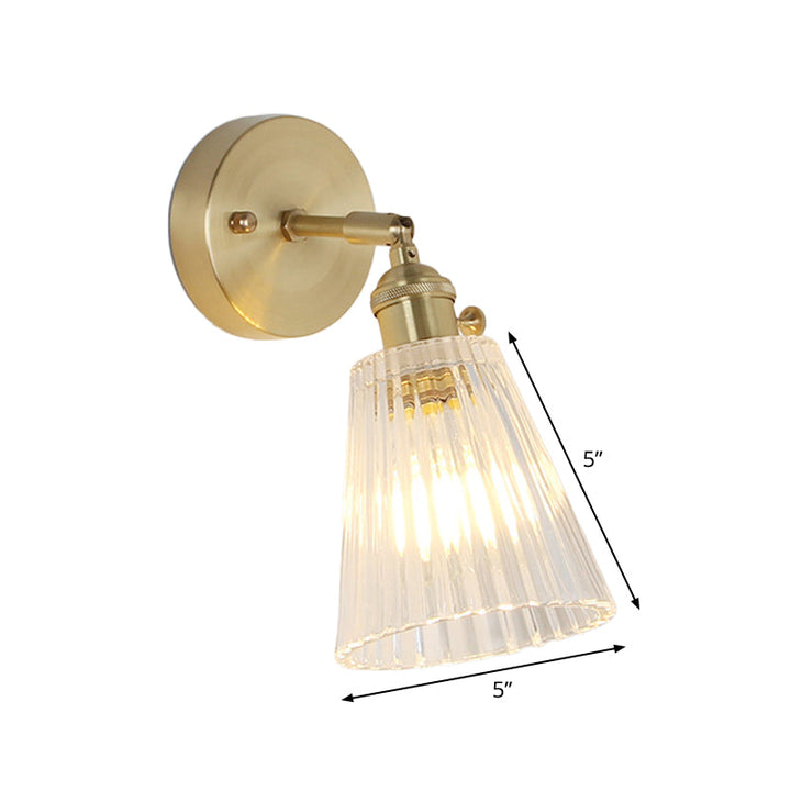 Lisslune | Cone rotating wall lamp kit Postmodern clear glass ribbed/grid 1 light gold wall light