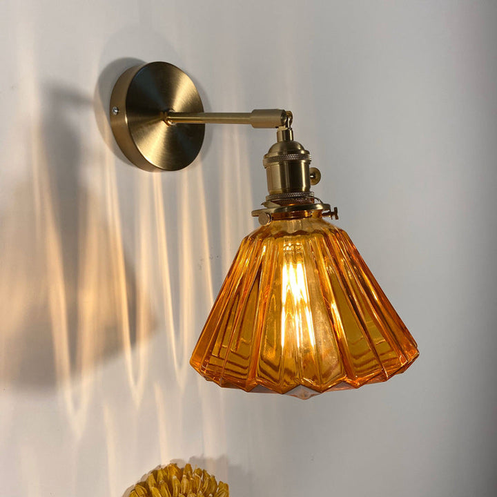Lisslune | Single-Bulb Bedroom Wall Light Postmodern Gold Rotatable Wall Sconce with Oval/Diamond/Gathered Blue/Clear/Green Glass Shade