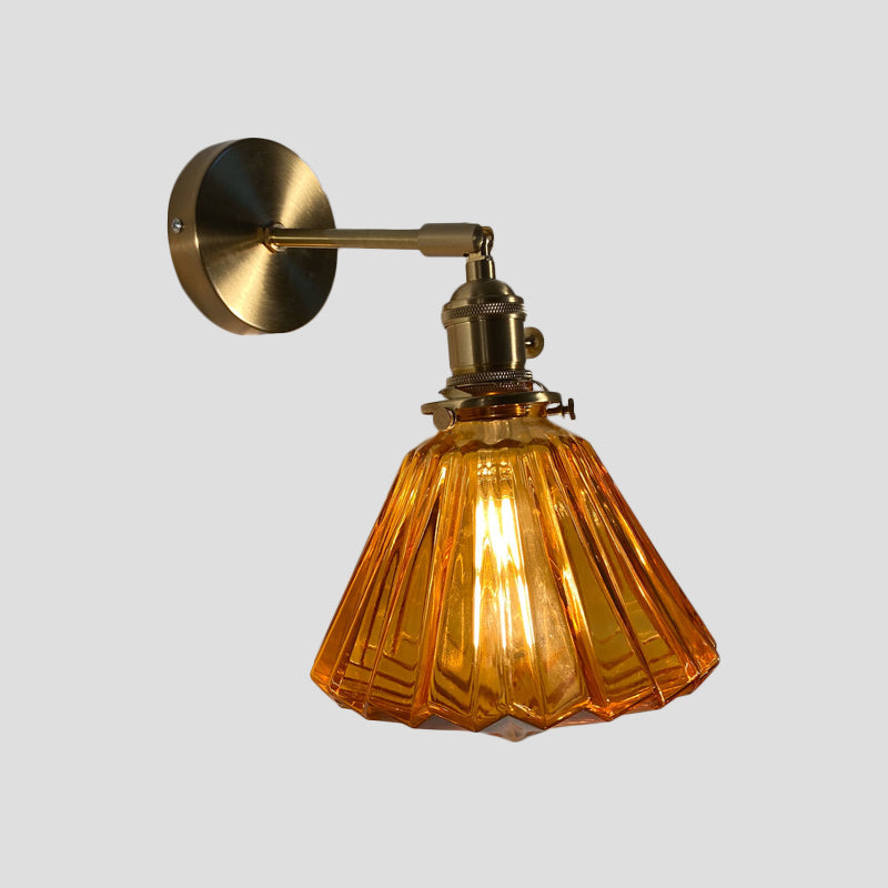 Lisslune | Single-Bulb Bedroom Wall Light Postmodern Gold Rotatable Wall Sconce with Oval/Diamond/Gathered Blue/Clear/Green Glass Shade