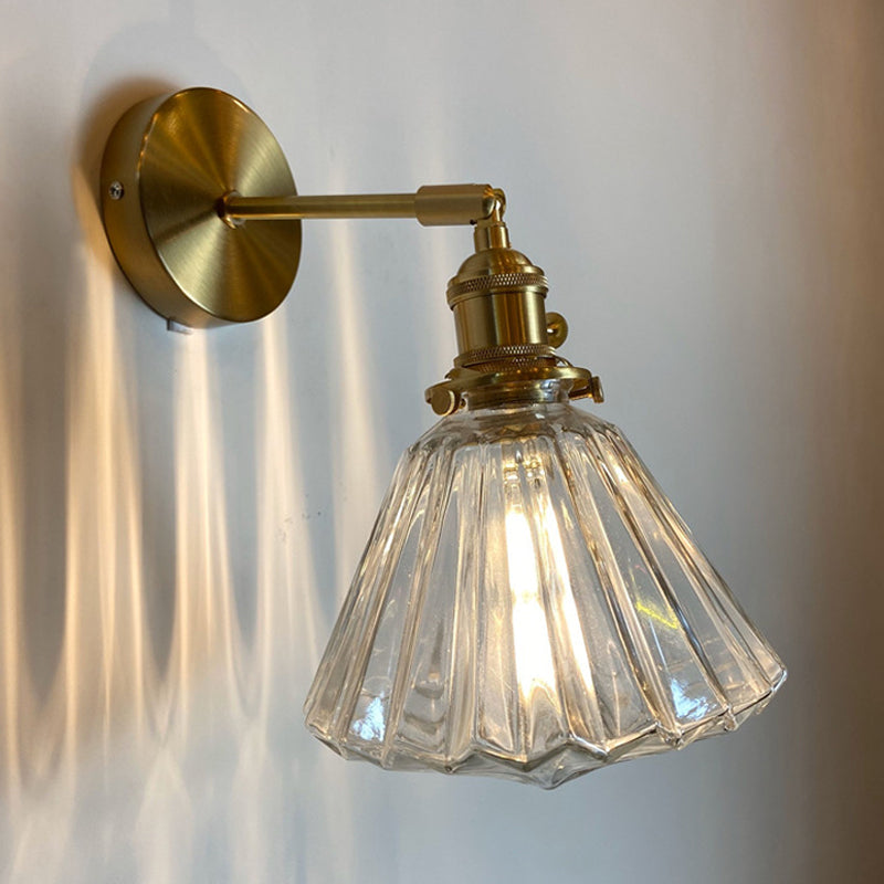 Lisslune | Single-Bulb Bedroom Wall Light Postmodern Gold Rotatable Wall Sconce with Oval/Diamond/Gathered Blue/Clear/Green Glass Shade