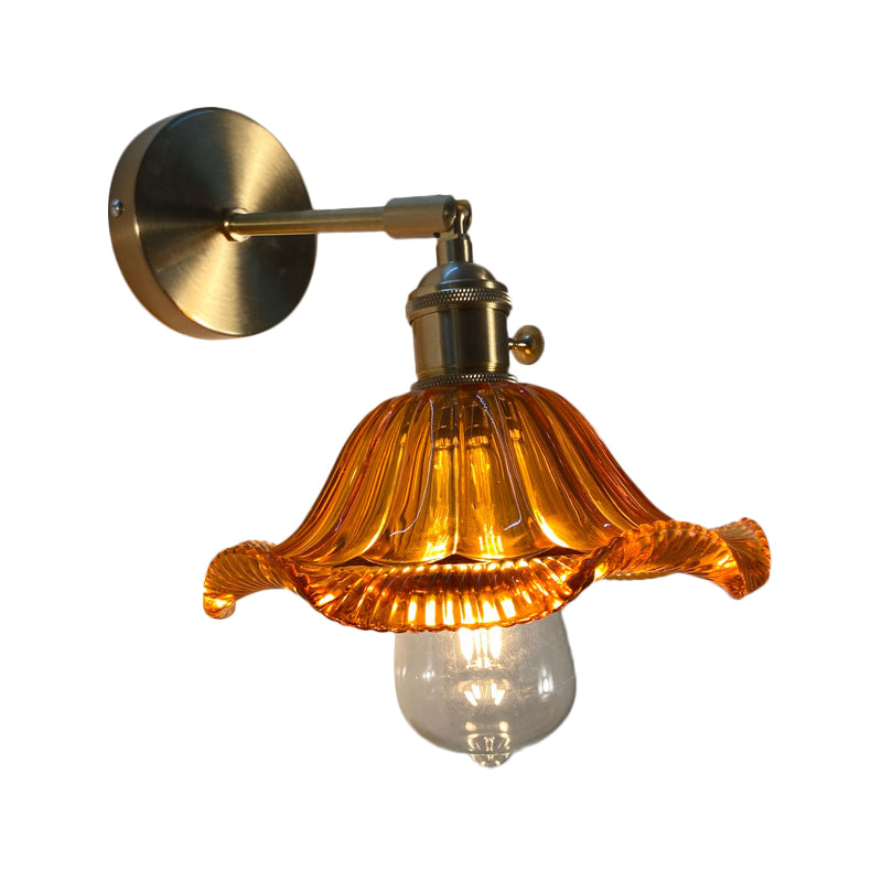 Lisslune | Single-Bulb Bedroom Wall Light Postmodern Gold Rotatable Wall Sconce with Oval/Diamond/Gathered Blue/Clear/Green Glass Shade