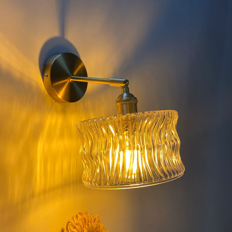 Lisslune | Single-Bulb Bedroom Wall Light Postmodern Gold Rotatable Wall Sconce with Oval/Diamond/Gathered Blue/Clear/Green Glass Shade