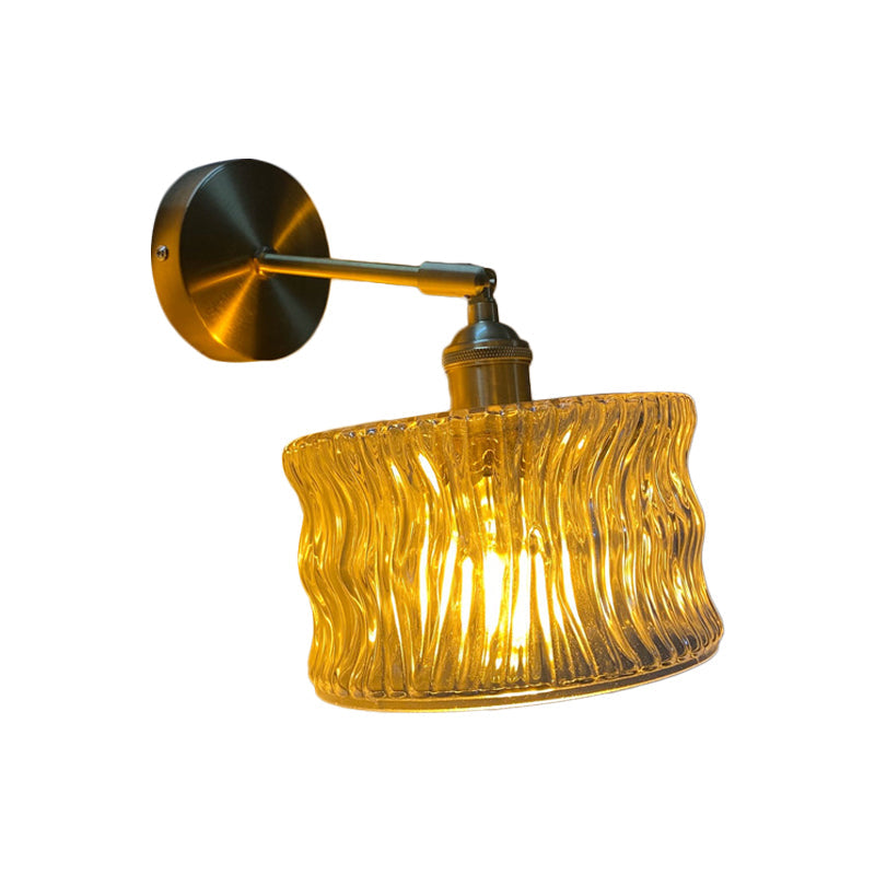 Lisslune | Single-Bulb Bedroom Wall Light Postmodern Gold Rotatable Wall Sconce with Oval/Diamond/Gathered Blue/Clear/Green Glass Shade