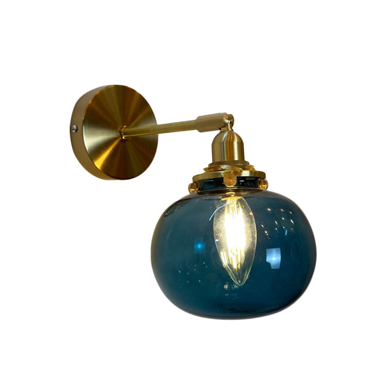 Lisslune | Single-Bulb Bedroom Wall Light Postmodern Gold Rotatable Wall Sconce with Oval/Diamond/Gathered Blue/Clear/Green Glass Shade