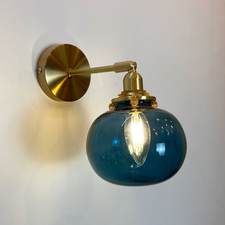 Lisslune | Single-Bulb Bedroom Wall Light Postmodern Gold Rotatable Wall Sconce with Oval/Diamond/Gathered Blue/Clear/Green Glass Shade