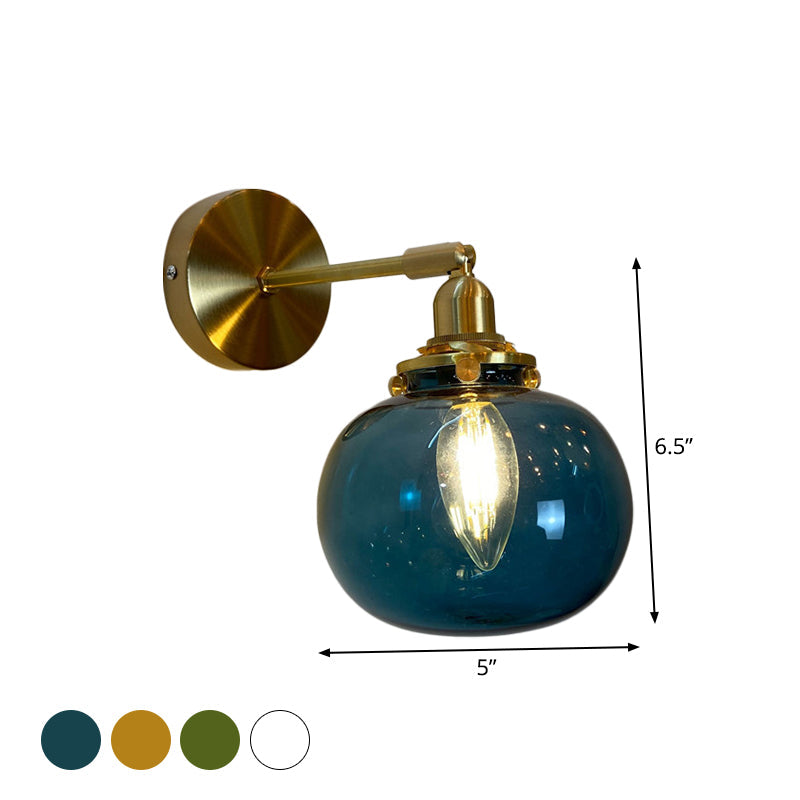 Lisslune | Single-Bulb Bedroom Wall Light Postmodern Gold Rotatable Wall Sconce with Oval/Diamond/Gathered Blue/Clear/Green Glass Shade