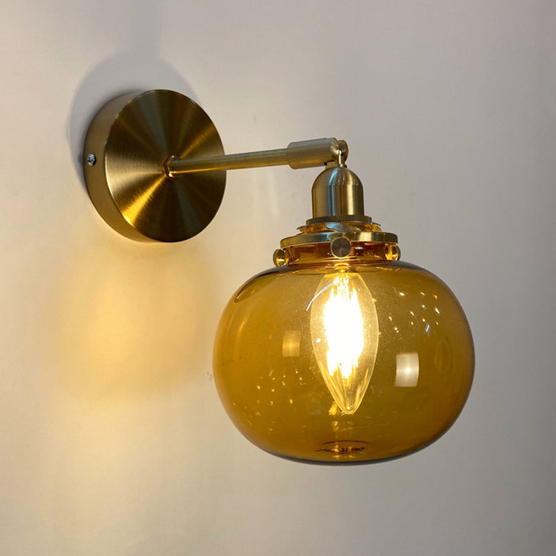 Lisslune | Single-Bulb Bedroom Wall Light Postmodern Gold Rotatable Wall Sconce with Oval/Diamond/Gathered Blue/Clear/Green Glass Shade