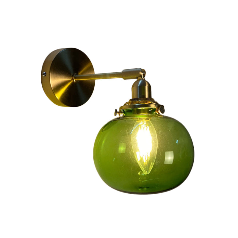 Lisslune | Single-Bulb Bedroom Wall Light Postmodern Gold Rotatable Wall Sconce with Oval/Diamond/Gathered Blue/Clear/Green Glass Shade