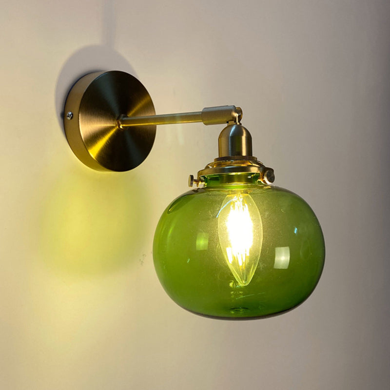Lisslune | Single-Bulb Bedroom Wall Light Postmodern Gold Rotatable Wall Sconce with Oval/Diamond/Gathered Blue/Clear/Green Glass Shade