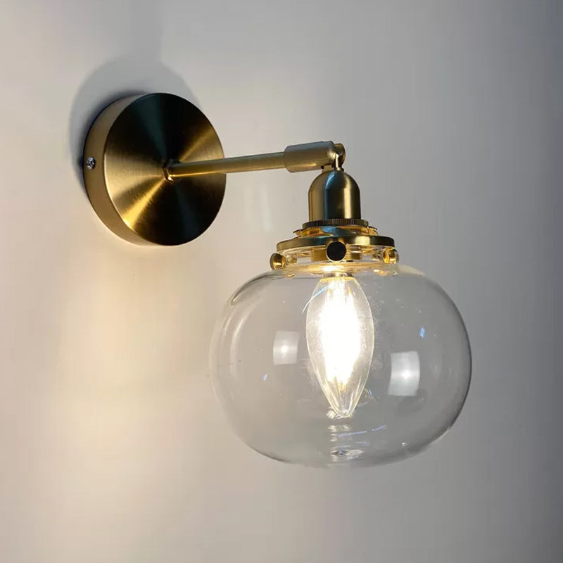 Lisslune | Single-Bulb Bedroom Wall Light Postmodern Gold Rotatable Wall Sconce with Oval/Diamond/Gathered Blue/Clear/Green Glass Shade