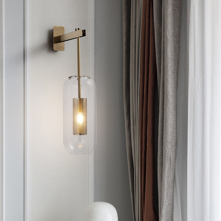 Skørter | Postmodern Capsule Wall Light Clear Glass 1 Bulb Nightstand Lamp Wall Mounted with Internal Network Protection in Black/Gold